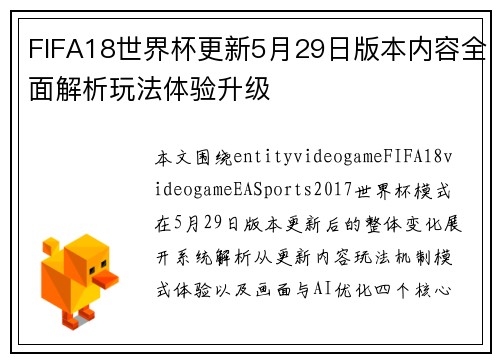FIFA18世界杯更新5月29日版本内容全面解析玩法体验升级
